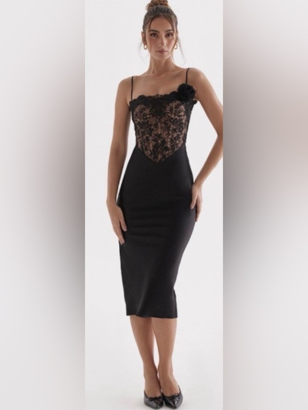 House of CB | Dresses | Nwot House Of Cb Nikita Black Satin And Lace Corset Dress Sz S